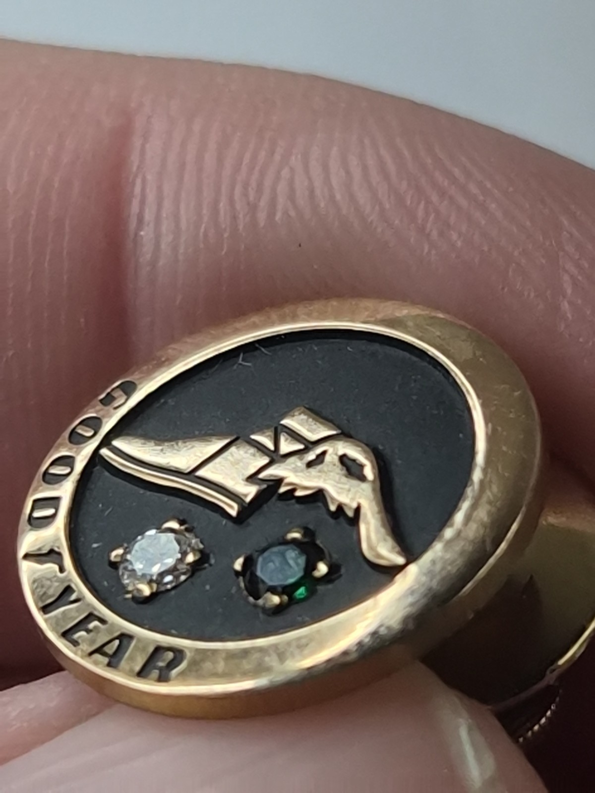 RARE: Goodyear Company 10 Kt. Gold, 1 Emerald 1 Diamond Pin Pendant