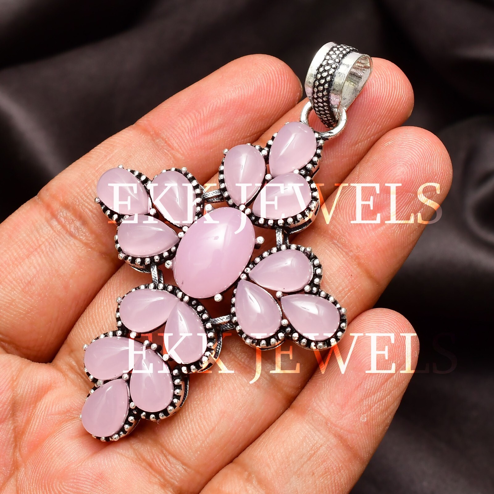 Natural Rose Quartz Gemstone 925 Sterling Silver Handmade Jewelry Pendant 2.80″