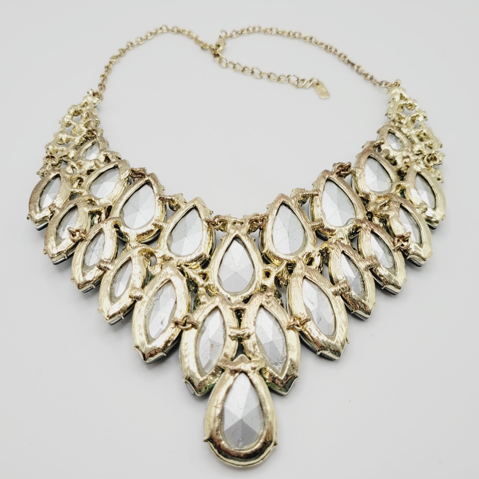 Christina Collection Green Faceted Glass Rhinestone Gold Tone Formal Necklace