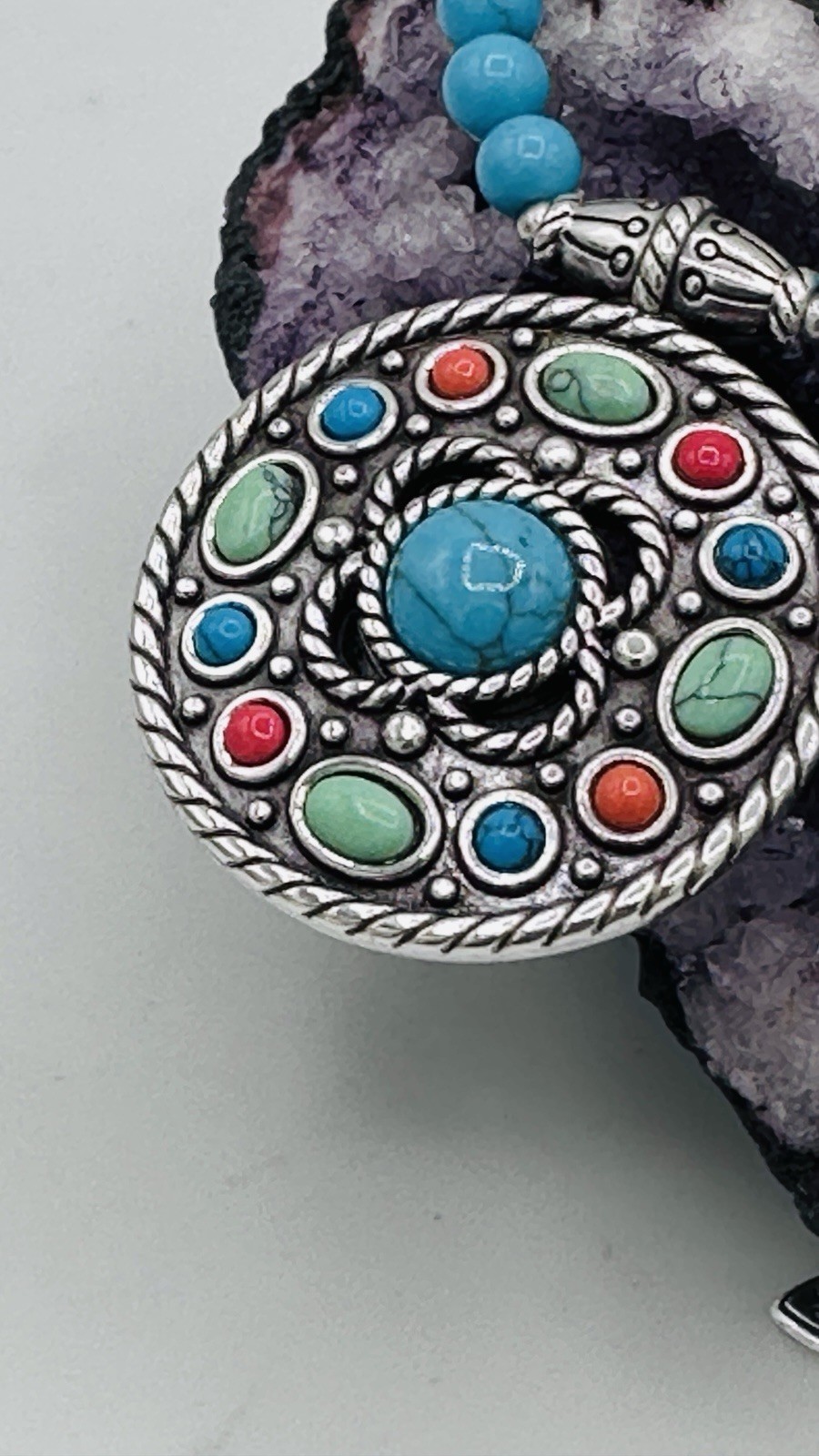Brighton Loretto Mesa Turquoise Bead Medallion Necklace Colorful Pendant