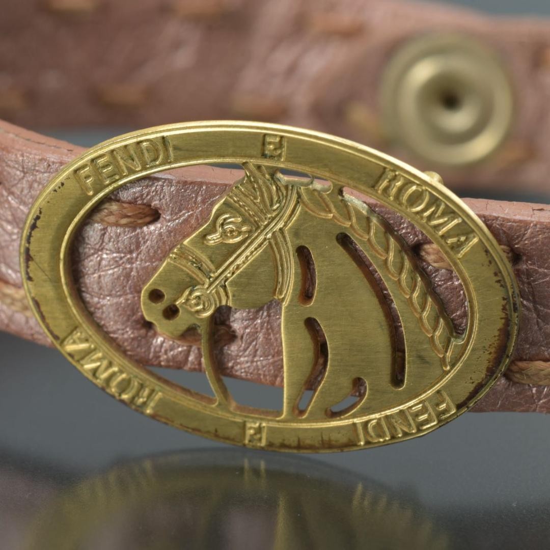 Excellent Fendi Celeria Leather Bracelet Pink Horse Charm with Can Case