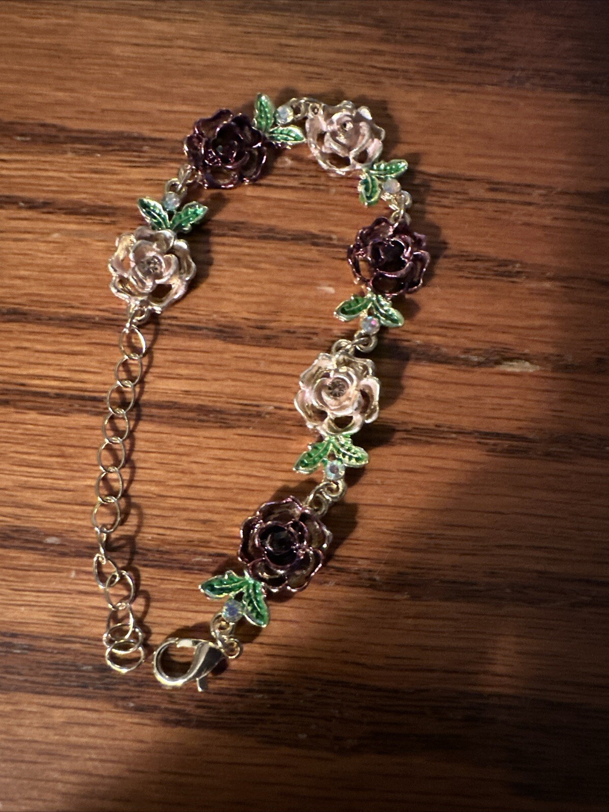 Lovely Floral Hot Pink, Pink, Gold And Green Bracelet