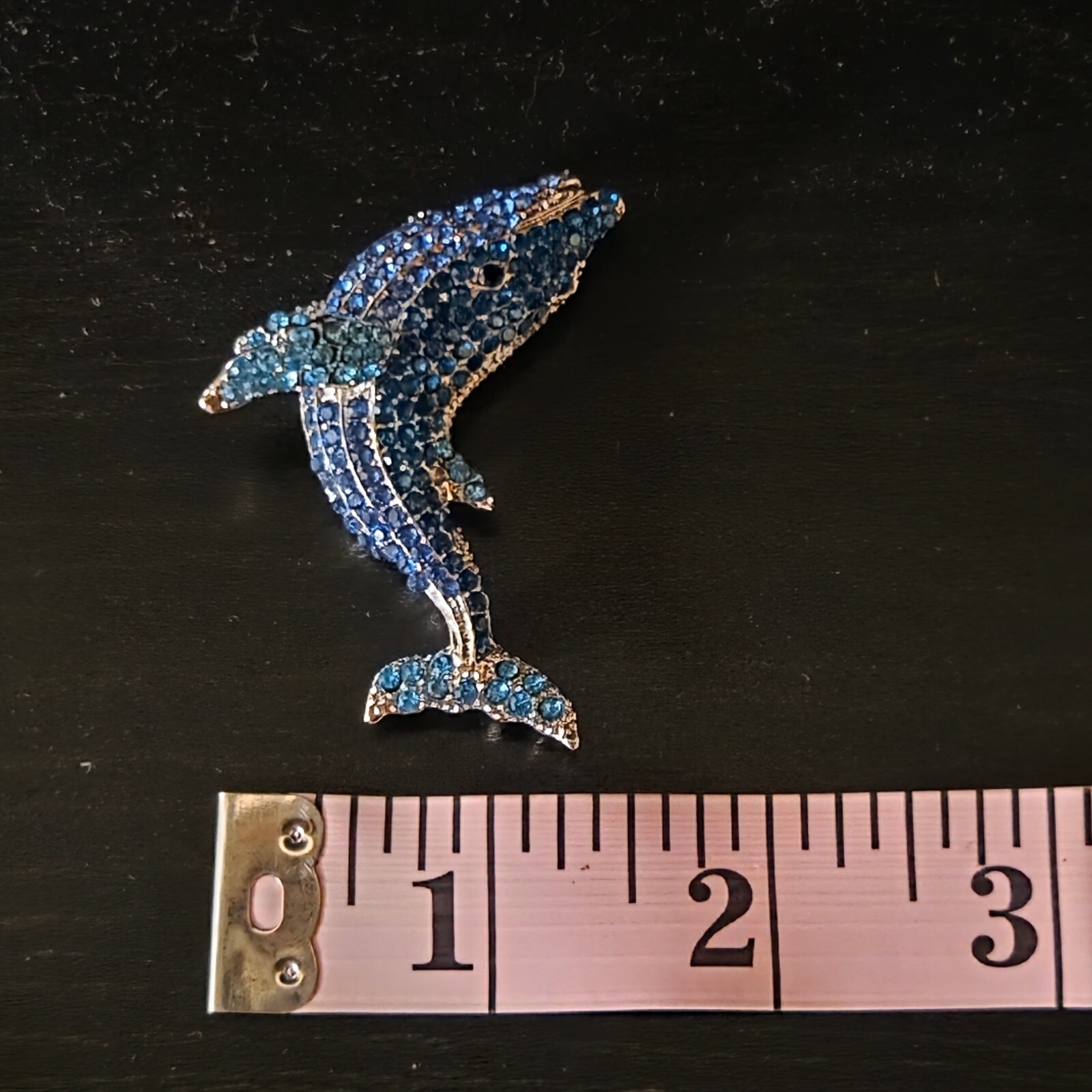 Blue Rhinestone Silver Tone Whale Brooch Y2K Whimsical Mermaid Sea Theme