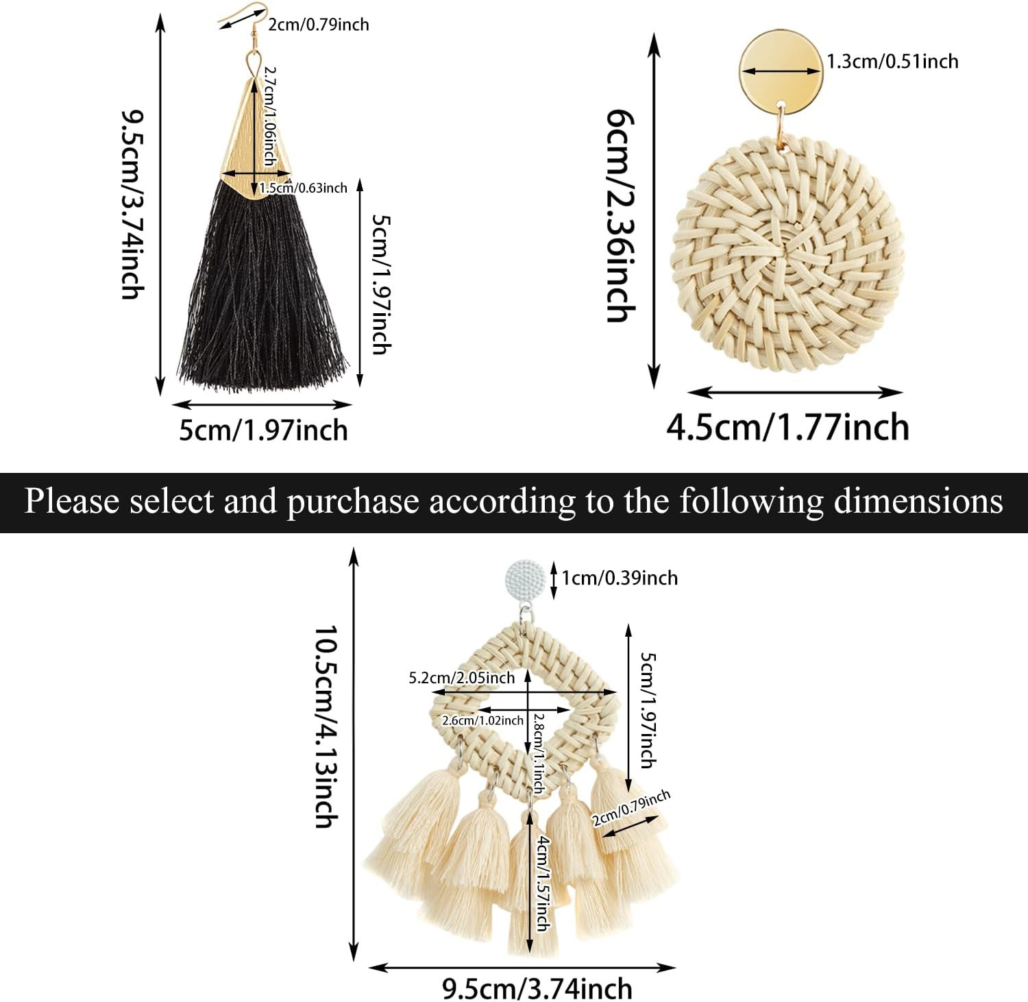 6-18 Pairs Earrings for Women, Lightweight Summer Earrings Straw Earrings Fashio