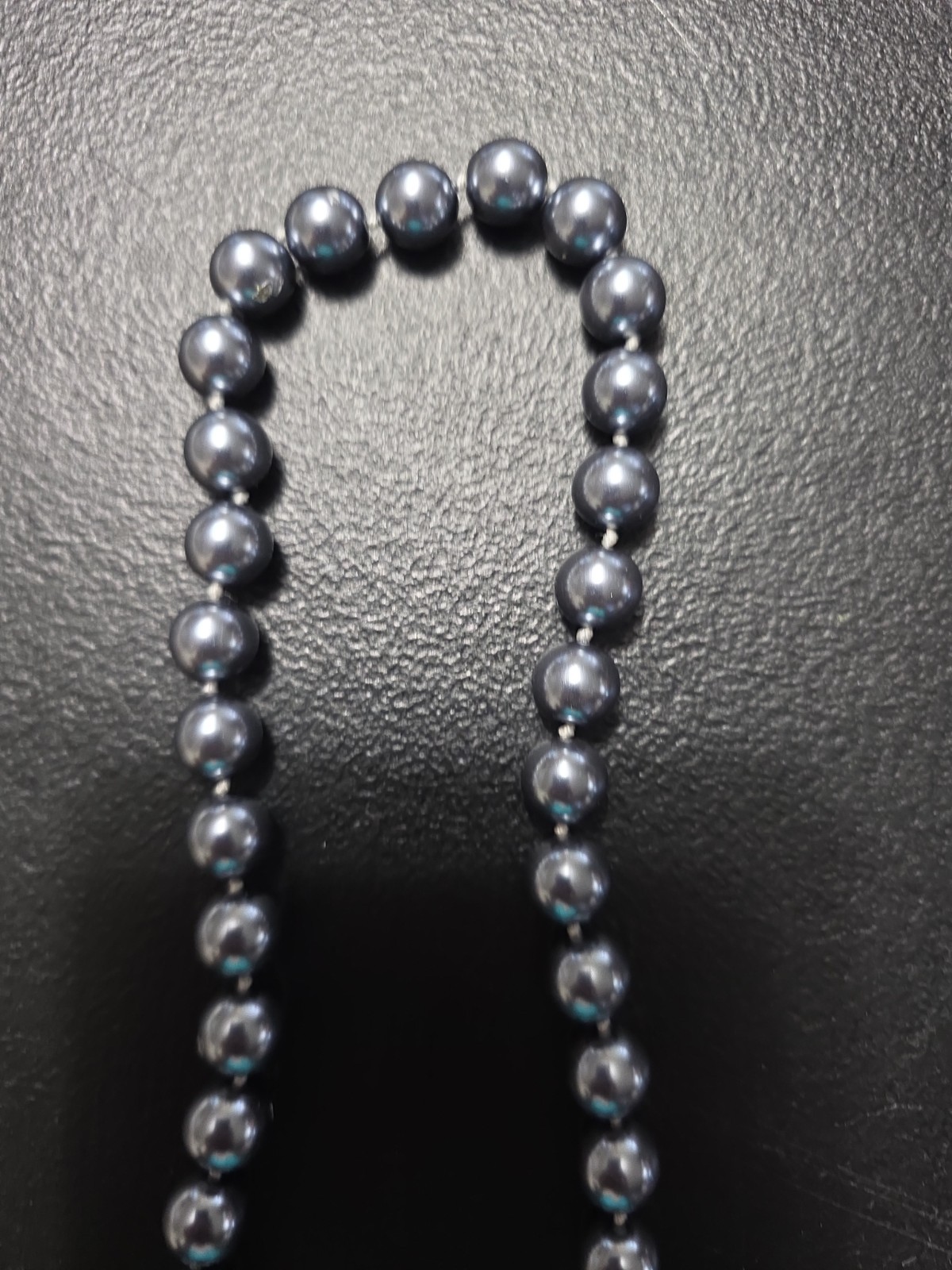 Bloomingdales Hematite Pearl Necklace W/interlocking Rhinestone Studded Omega…