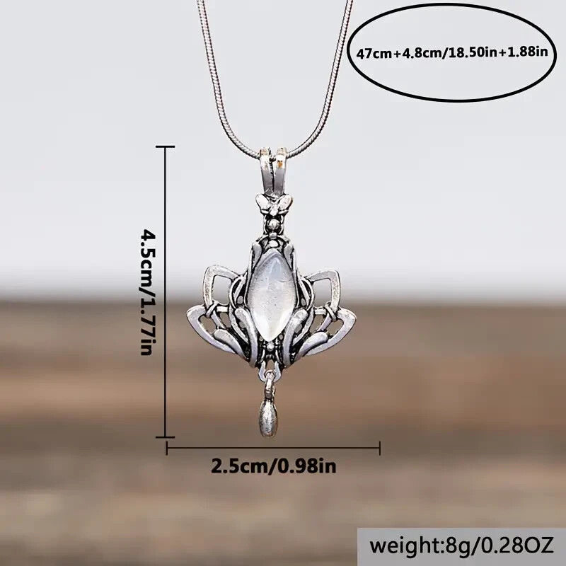 Retro Bohemian Lotus Inlaid Gemstone Pendant Necklace Gothic Fashion Party New