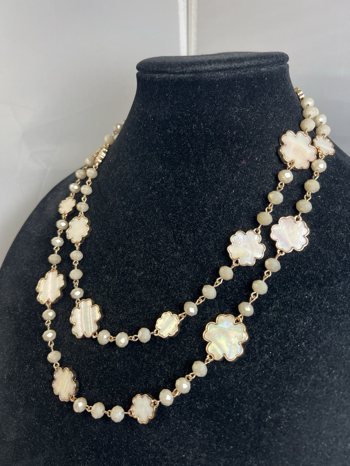 Beautiful Park Lane Cloud Gold Tone Mother of Pearl Statement Long Necklace