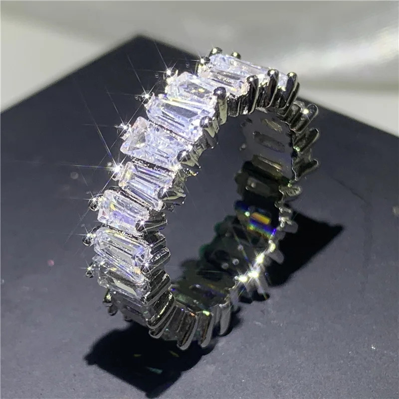 925 Sterling Silver Eternity Band Women Zircon Prong Setting Engagement Jewelry