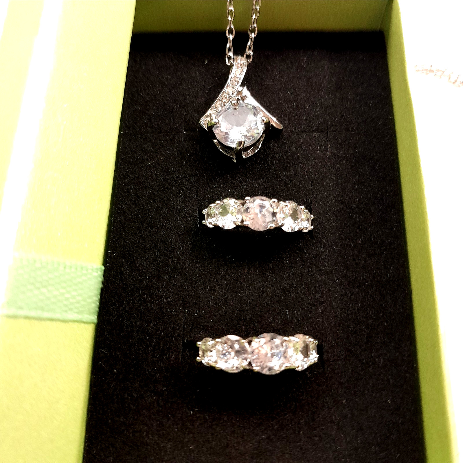 Women 17 in Necklace/Earrings 4 CT Sterling Silver 925 Brazilian Clear Sapphire