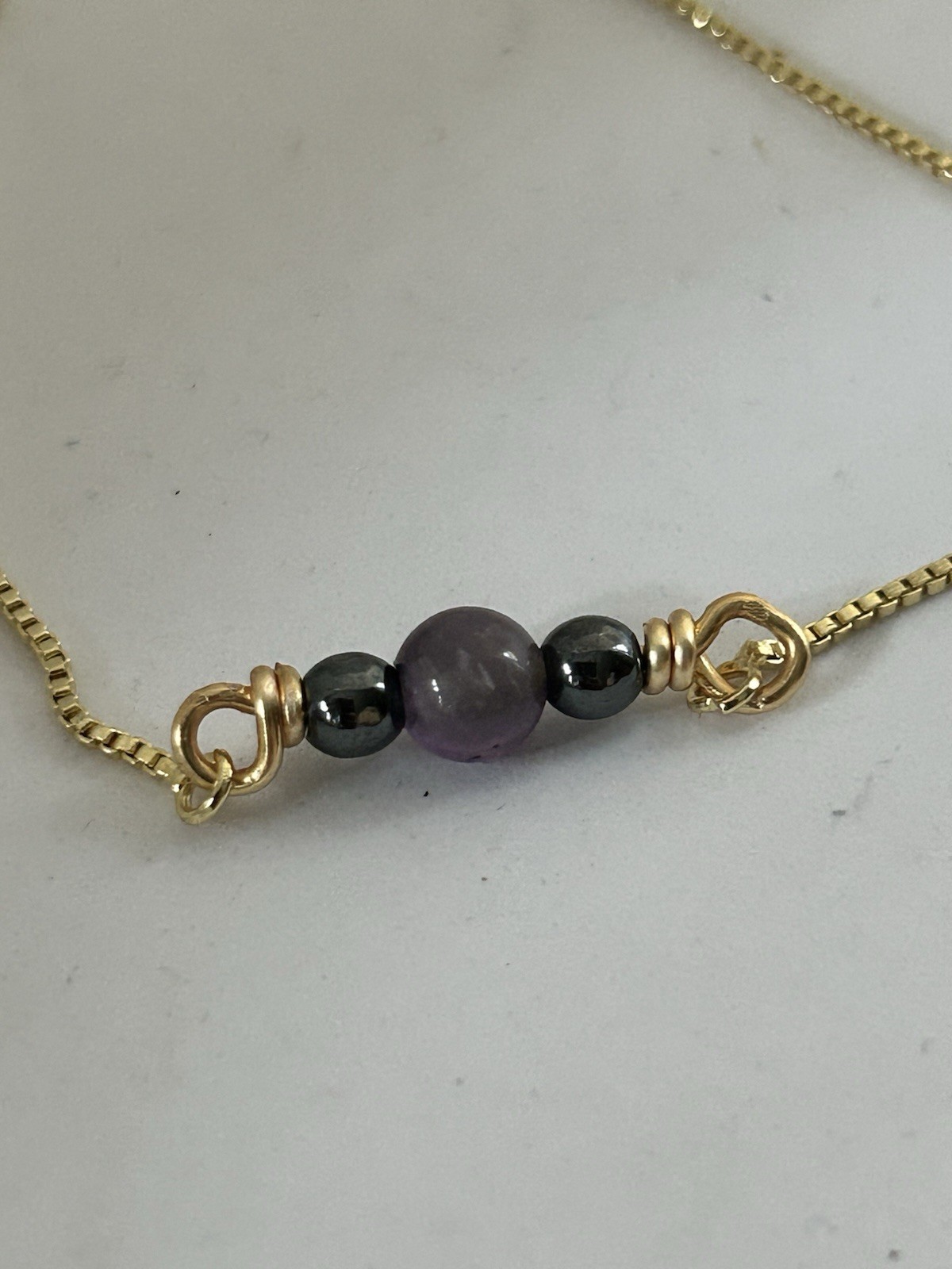 Bohemian Gold Plated Stackable Brass Bracelet Adjustable Amethyst Hematite