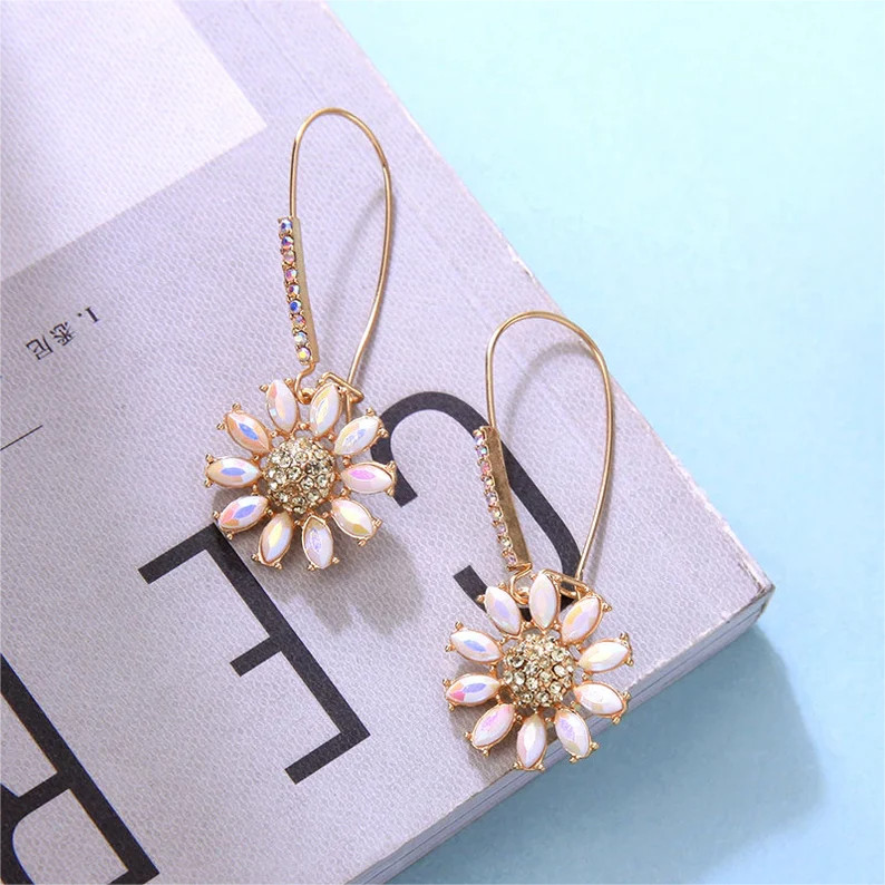 Betsey Johnson Flower Drop Earrings | Daisy Design | Pave Stone Accents