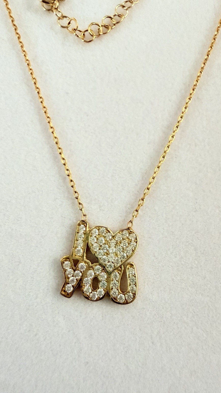 Silver Yellow Gold Plated Pavé Crystal “I Love You” Heart Pendant Necklace