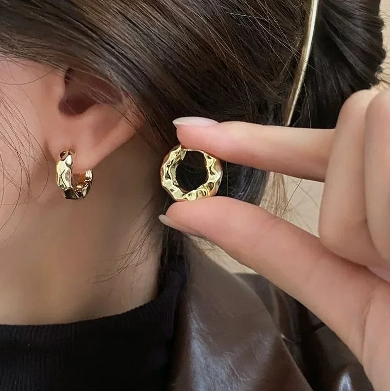 1 pair Vintage Chunky Stainless Steel Hoop Earrings Women Round Circle Jewelry