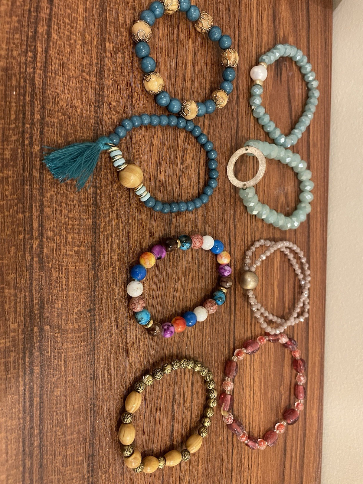 Set of 8 Stretchy Beaded Bracelets Various Colors & Styles Eclectic Boho Hippie