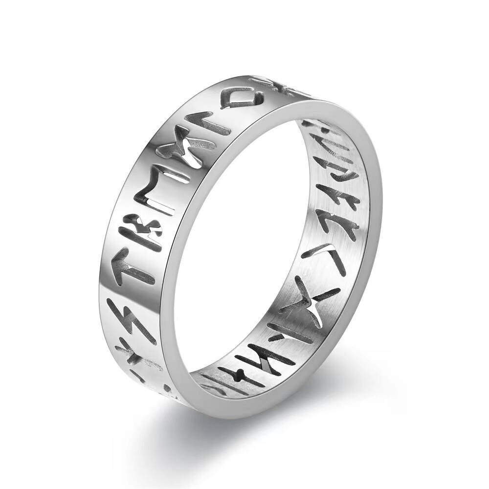 Silver Norse Viking Rune Band Ring For Men Women Stainless Steel Jewelry Gift