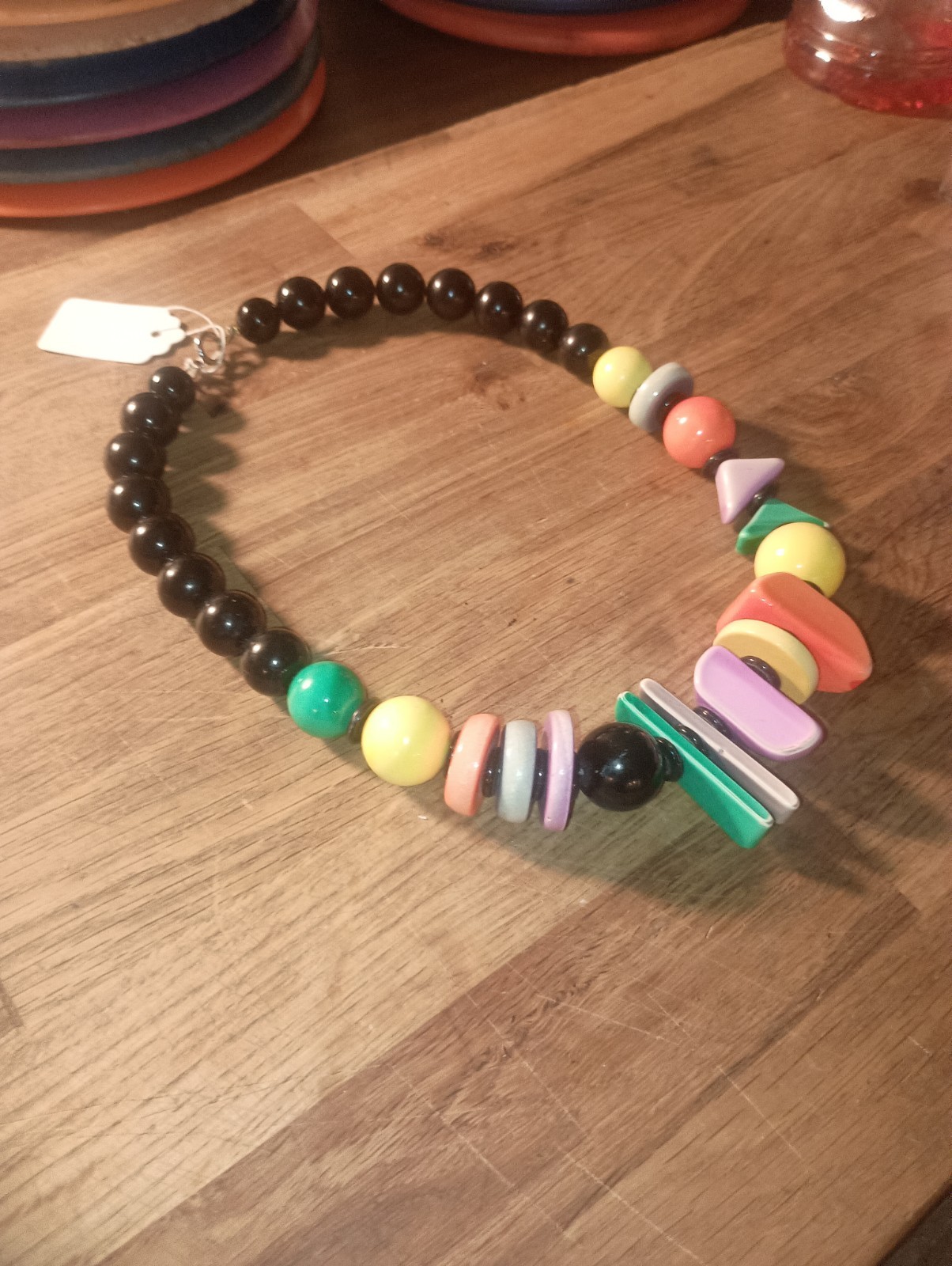 Vintage 1980s New Wave Memphis Style Geometric Acrylic Bead Statement 18 in