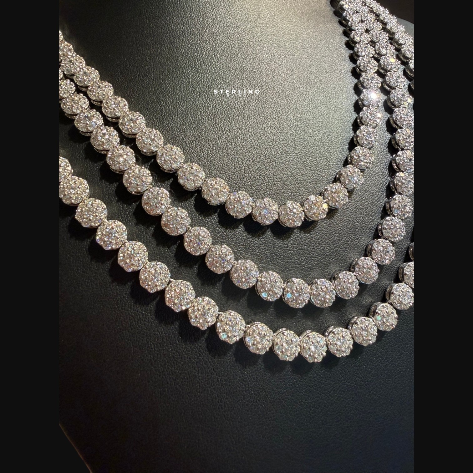 7mm CZ Flower Cluster Tennis Honeycomb Necklace 14K Gold Plated Gold Silver
