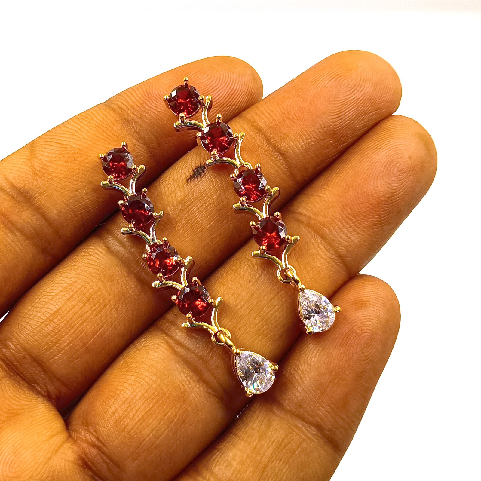 22K Gold Plated Rubellite Tourmaline Necklace Set Traditional Indian Choker Gift