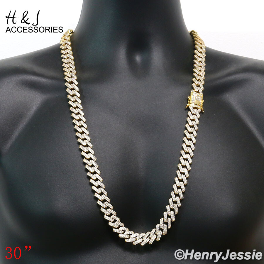 30″MEN 14K GOLD PLATED 14MM GOLD CZ MIAMI CUBAN CURB LINK CHAIN NECKLACE*ABN6