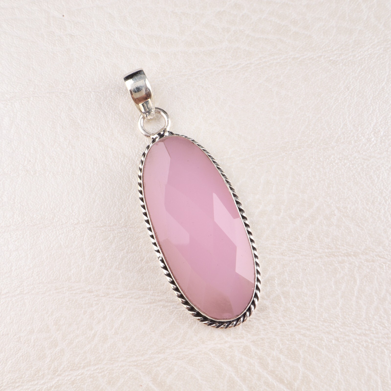Pink Chalcedony Gemstone Pendant 925 Sterling Silver Indian Jewelry For Girls