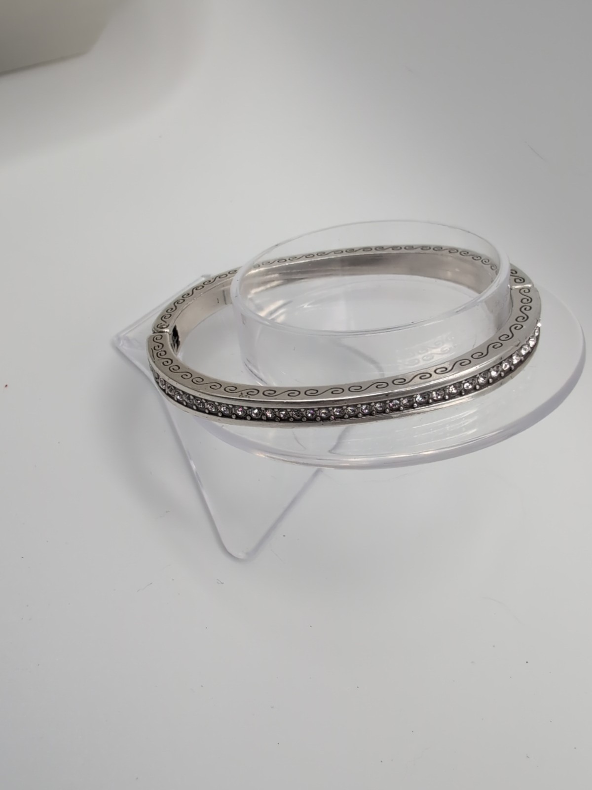 Brighton Secret of Love Silver Tone Hinged Bracelet Crystal Magnetic Closure