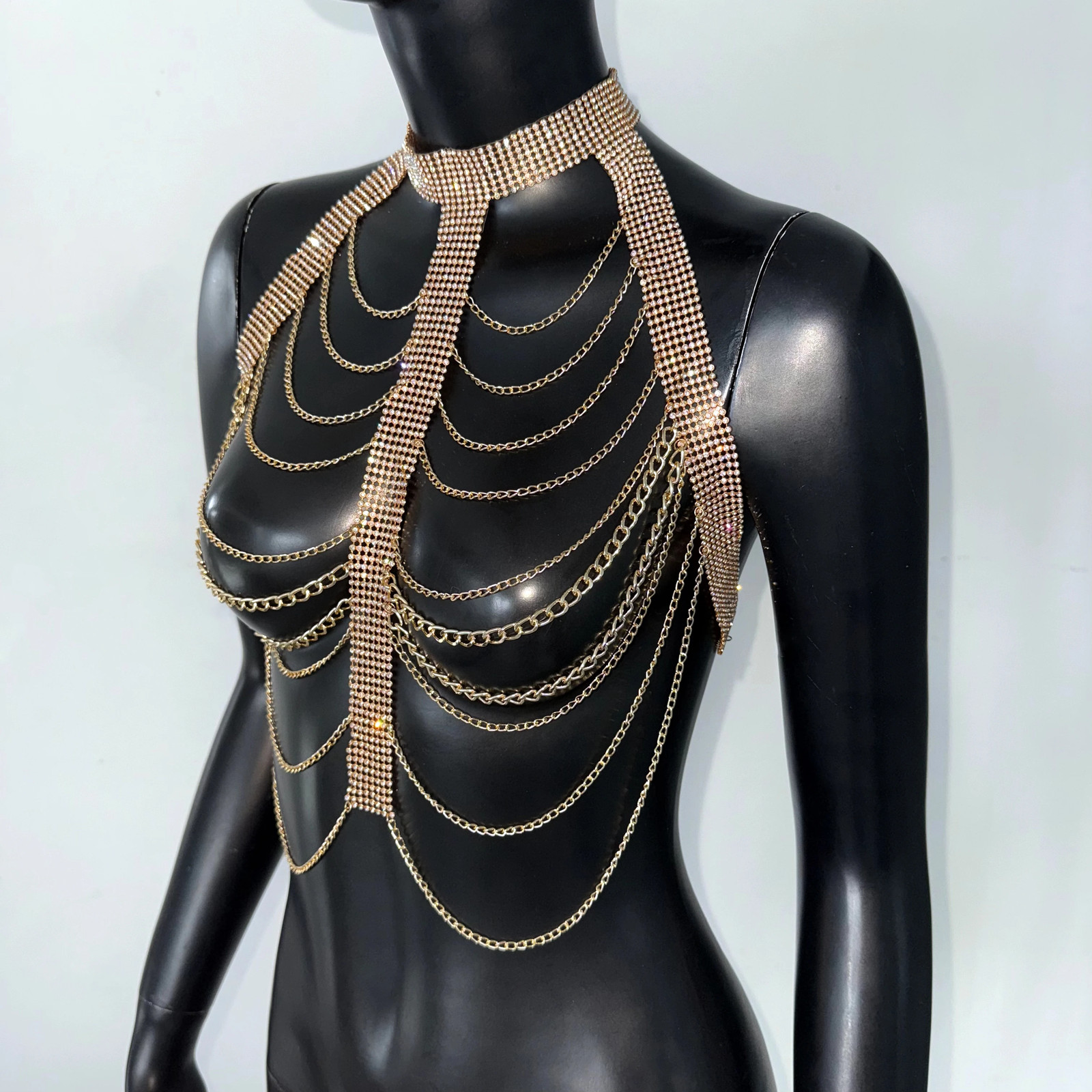Body Chain White Pearl Suspender Silver Chain Top Metal Layered pearl
