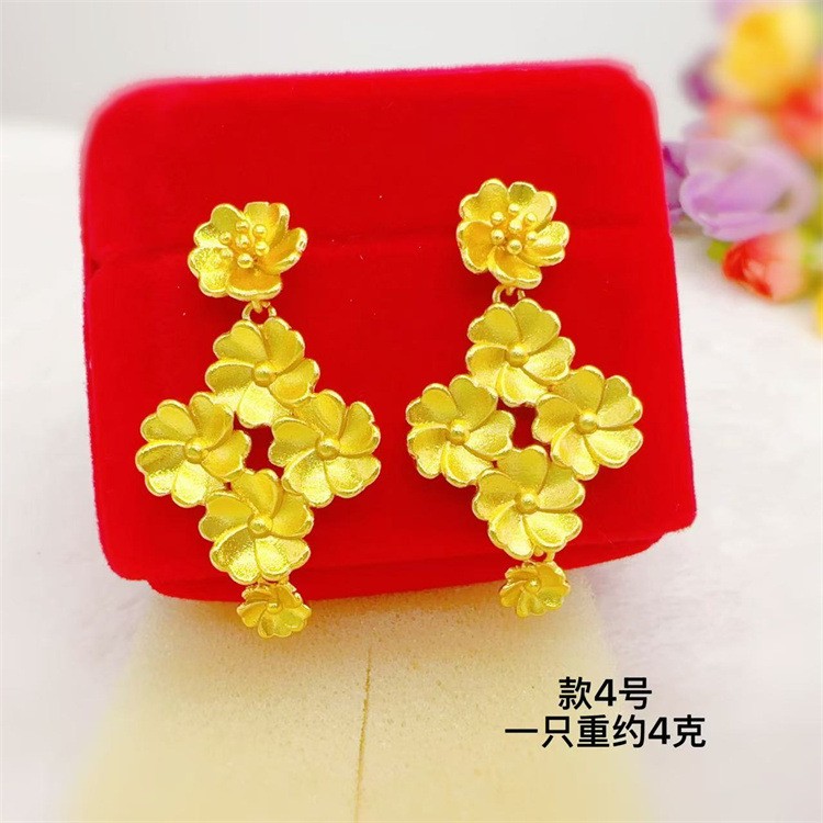 22K 23K 24K Thai Baht Yellow Gold multiple flower earrings for women