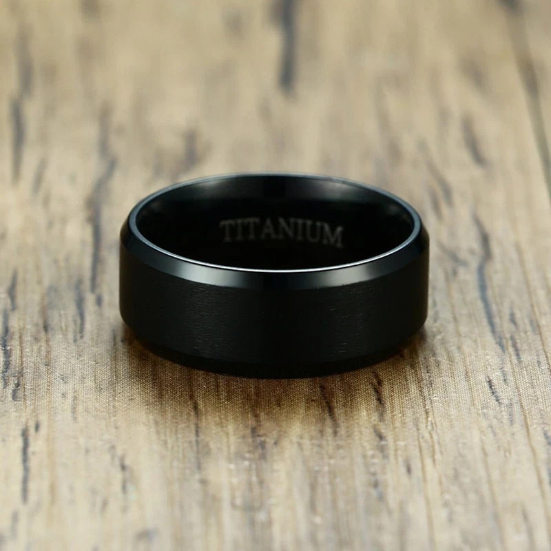 8MM Black Plating Titanium Steel Band Men’s Matte Finished Ring Wedding Sz 7-12