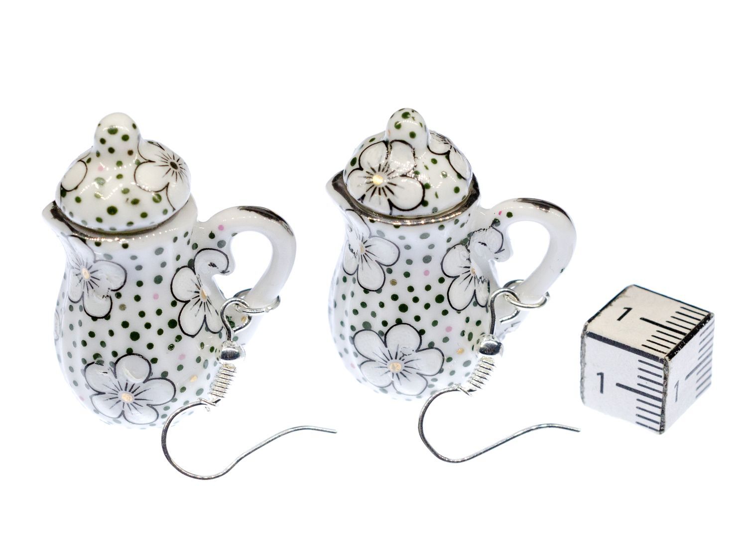 Earrings Miniblings Pendant Teapot Coffee Tea Porcelain Dots Green
