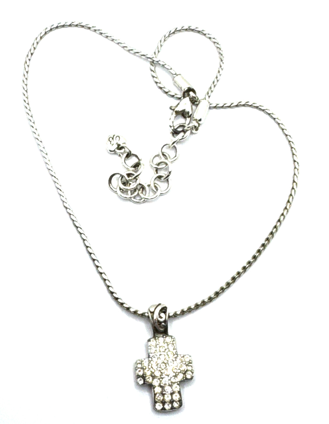 Brighton Sacred Cross Contempo Crystal Encrusted Reversible Silver Necklace 18”