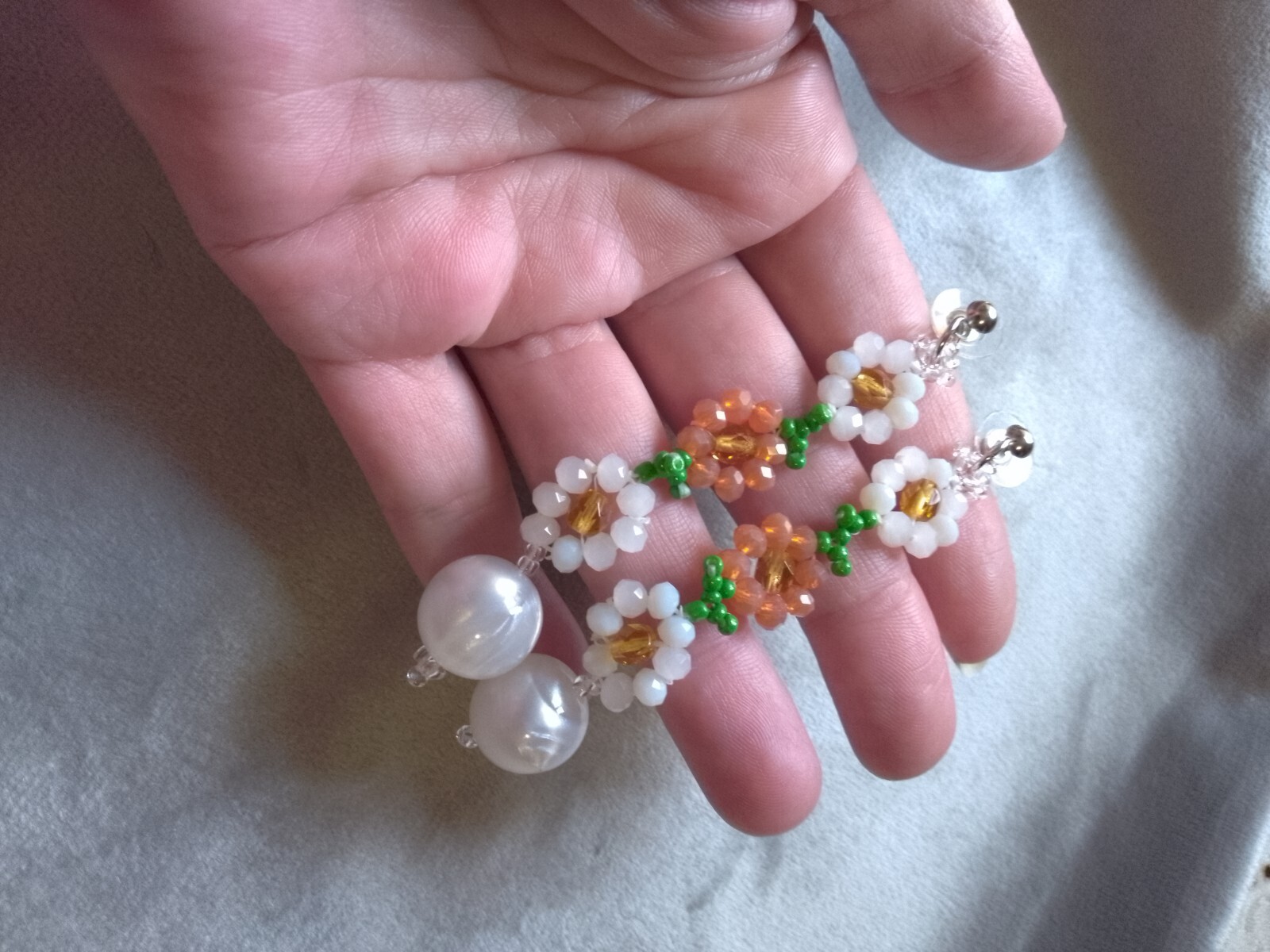 Crystal Heart Daisy Pendant Necklace Set Long Earrings With Pearl