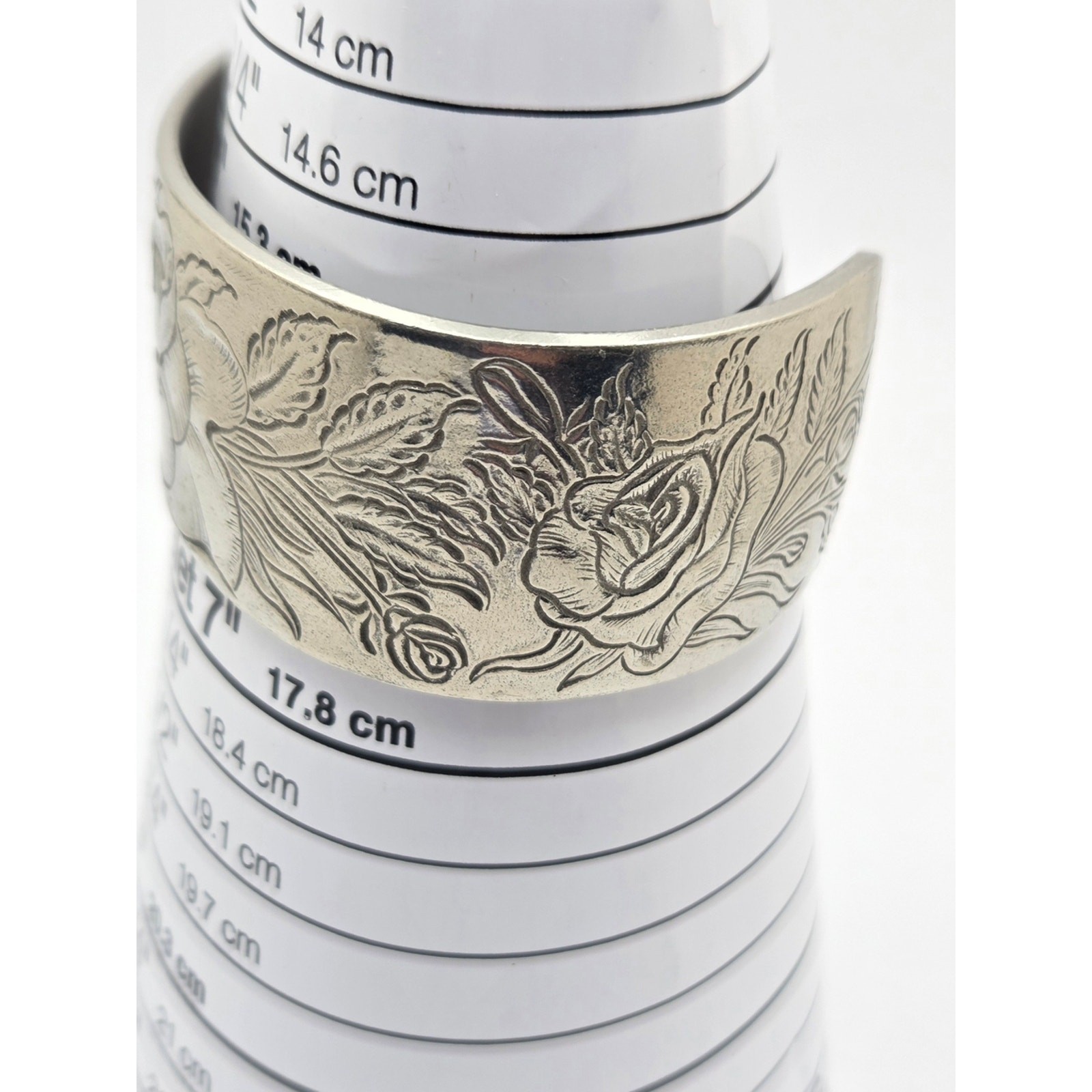 Salisbury Pewter Vintage Floral Rose Engraved Cuff Bracelet – June