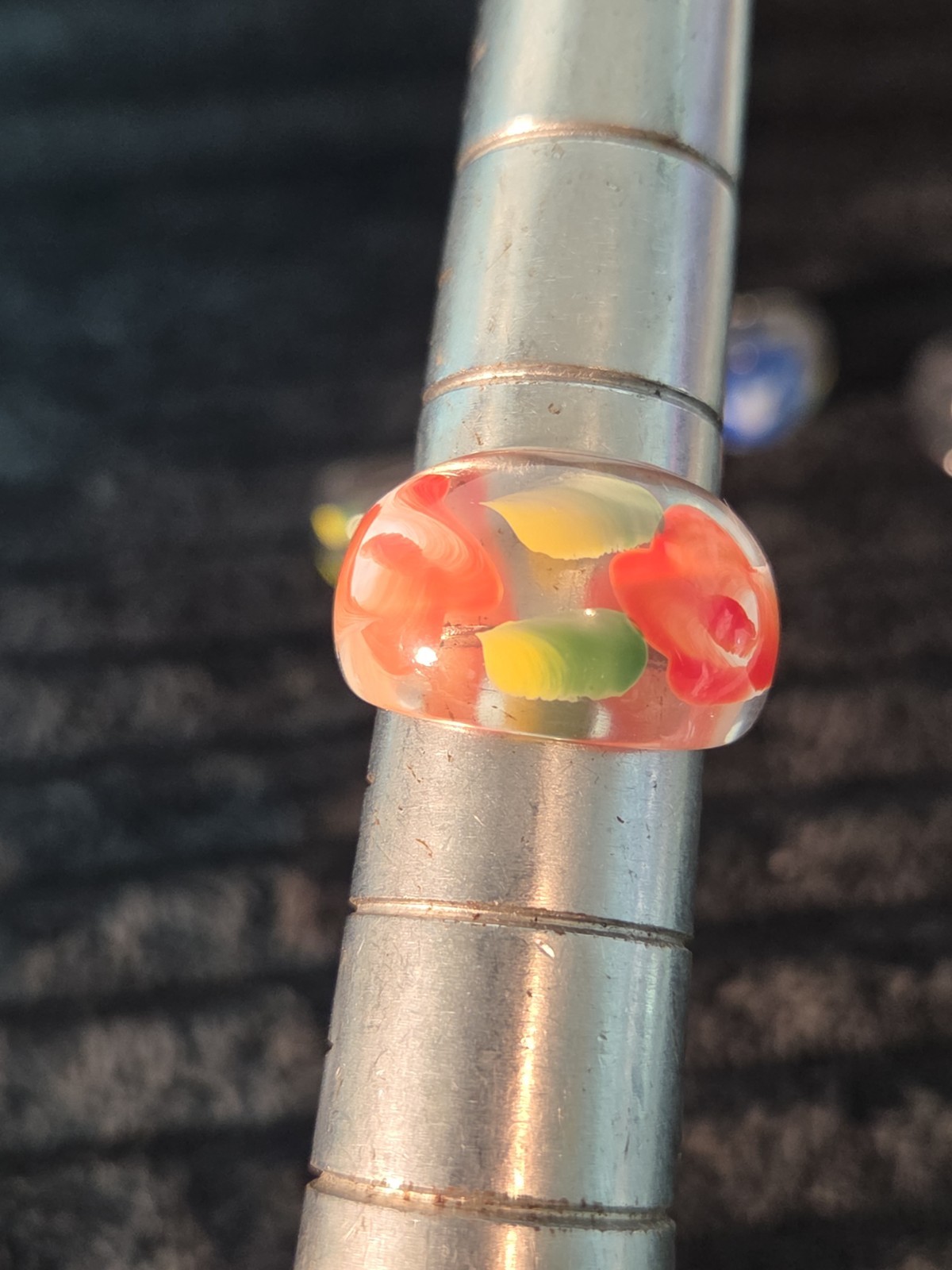 5 Plastic Resin Rings Multicolor Flower Ring Clear Band Handmade Painted Size 10