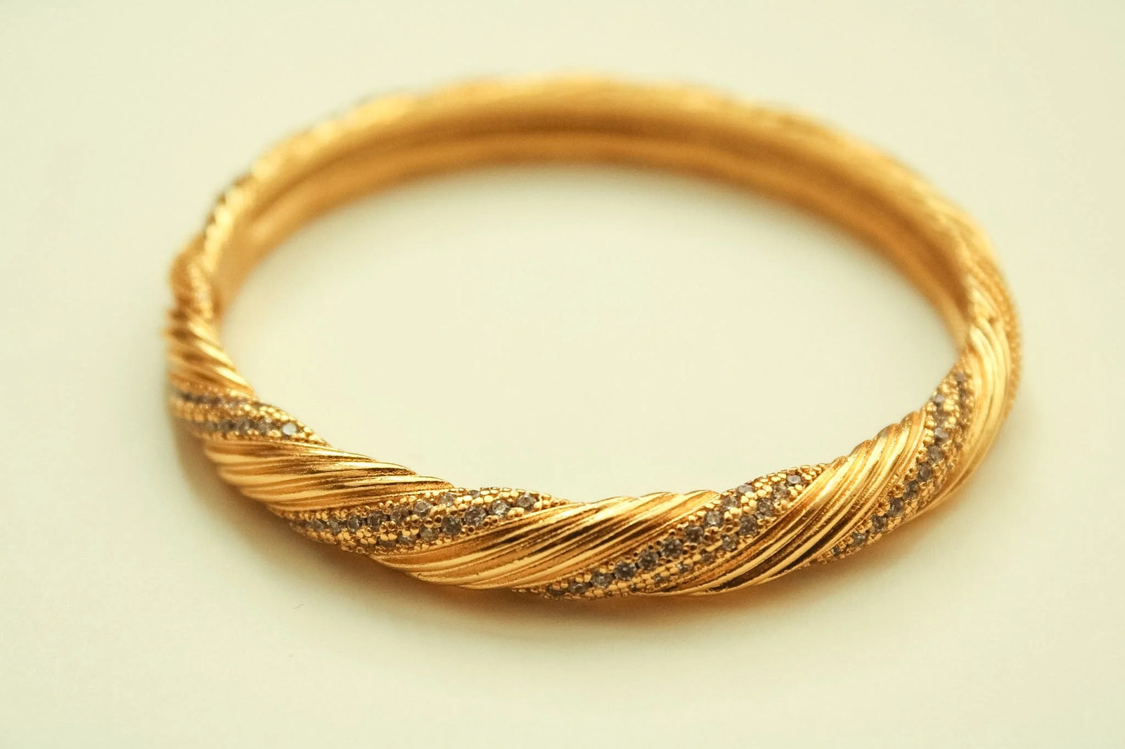 Twisted CZ Pavé Bangle — 22K Gold