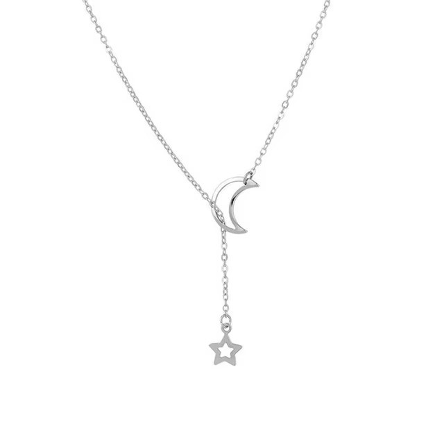 Elegant Moon Star Pendant Choker Necklace Gold Color Alloy Chain Party Jewelry