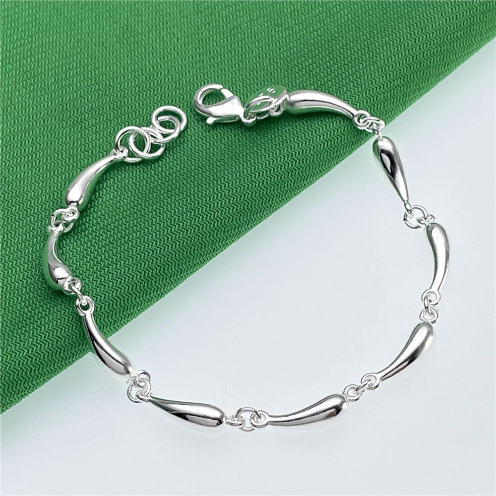 925 Sterling Silver Temperament Fashion Charm Jewelry Water Drop Bracelet Chain