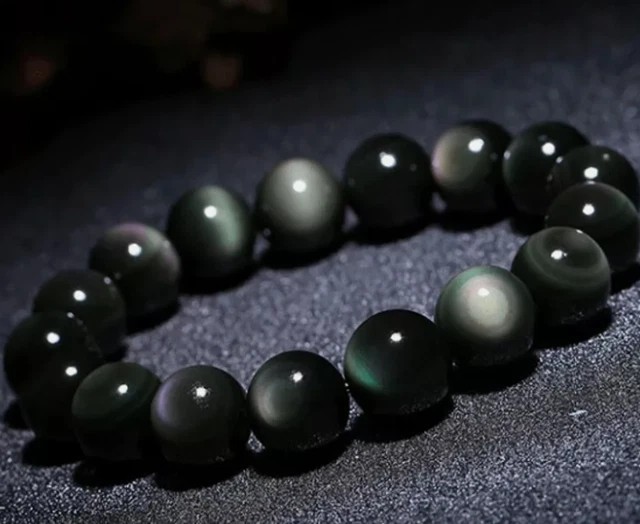 12mm Handmade Rainbow Obsidian Beaded Bracelet Love Reiki Unisex Gift Woman Man