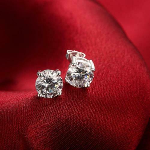 Set of 4 Sizes .925 Sterling Silver 3.75 CTW Round CZ Studs Earrings