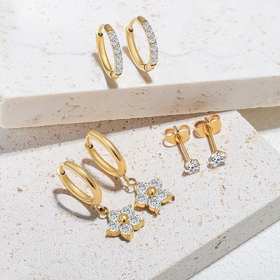 Surgical Steel Small Huggie Hoop Earrings for Women Set,14K Gold Plated Hypoalle