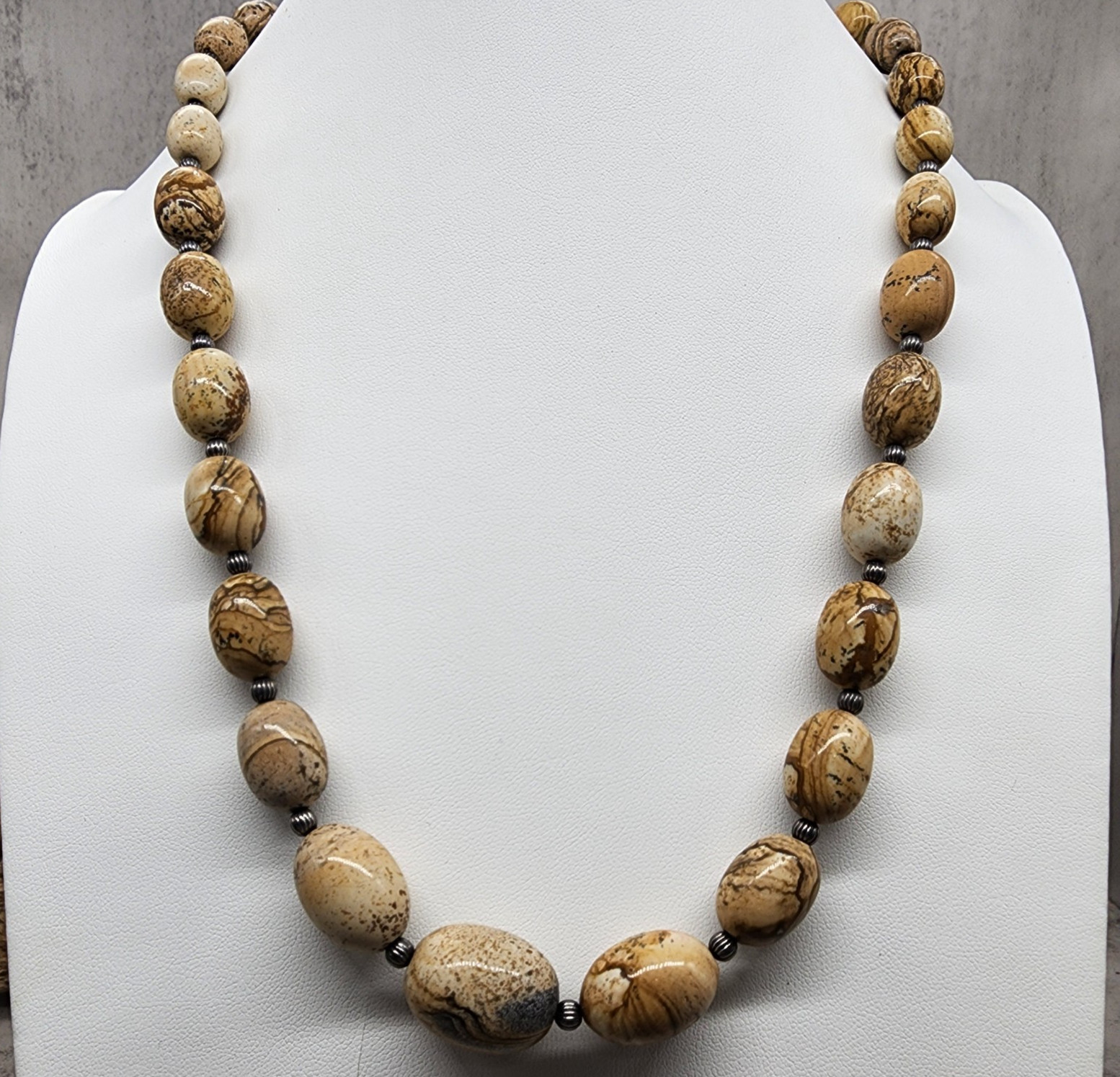 Carolyn Pollack 925 SS 9.1-16.1mm Graduated Jasper Bead 22″ Necklace + 4″ ext