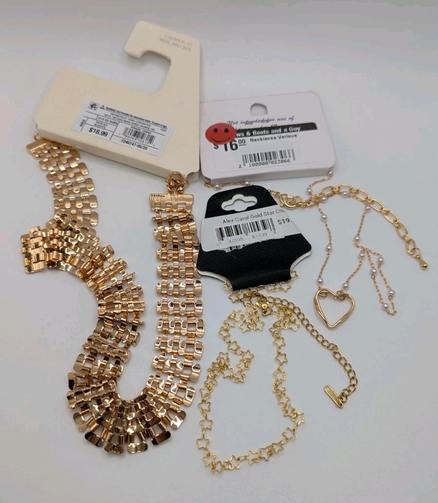 Fashion Jewelry Necklace Bundle Lot Of 3 Gold Tone NWT All Occasions Styles