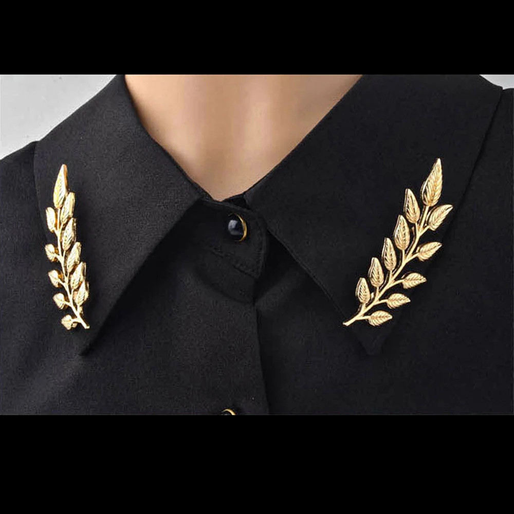 1 Pair Golden Alloy Tree Branch Shape Brooch for Women Men Suit Shirt Collar.