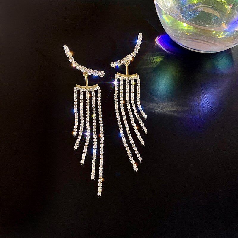 Tassel Earrings Dangle Bride Earrings Drop Wedding Jewelry Shiny Tassel Bling