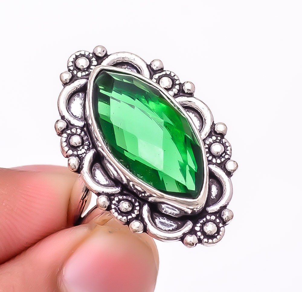 Tsavorite Quartz Gemstone 925 Silver Plated Jewelry Ring s.8 T2753