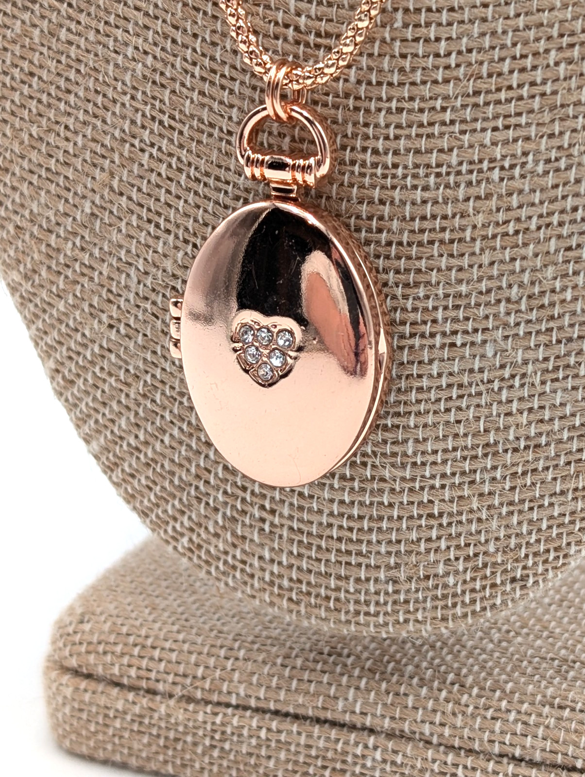 Avon Rose Gold Tone Heart Solid Perfume Locket Necklace with Bracelet & earrings