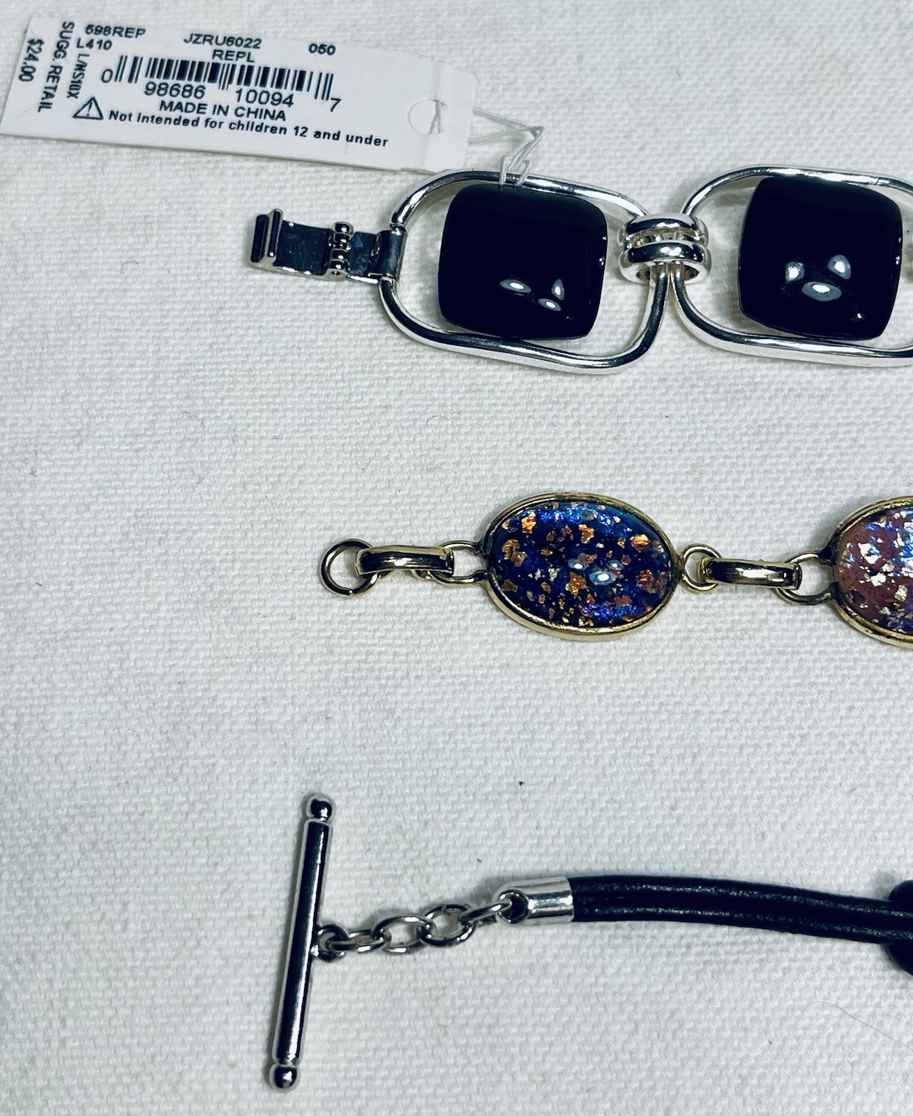 Lot of 3 Bracelets – One Is New With Tags, Art Glass, Mixed Materials Bracelet