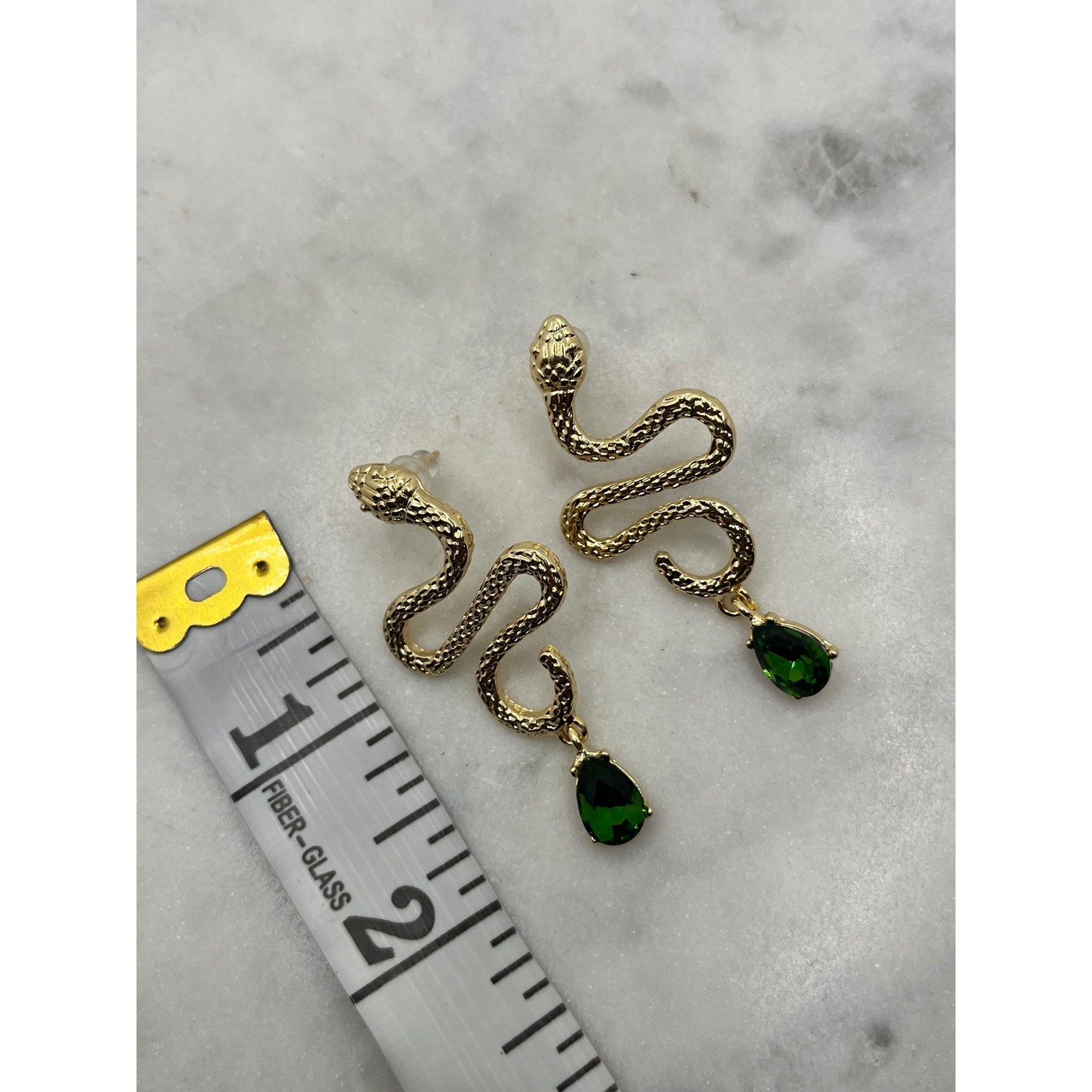 Gold Snake Earrings Emerald Green Teardrop Crystal Serpent Dangle New Jewelry