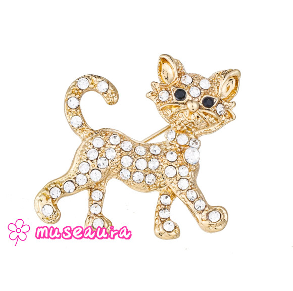 2Pcs Cute Cartoon Cat Alloy Rhinestone Pin Vintage Style Statement
