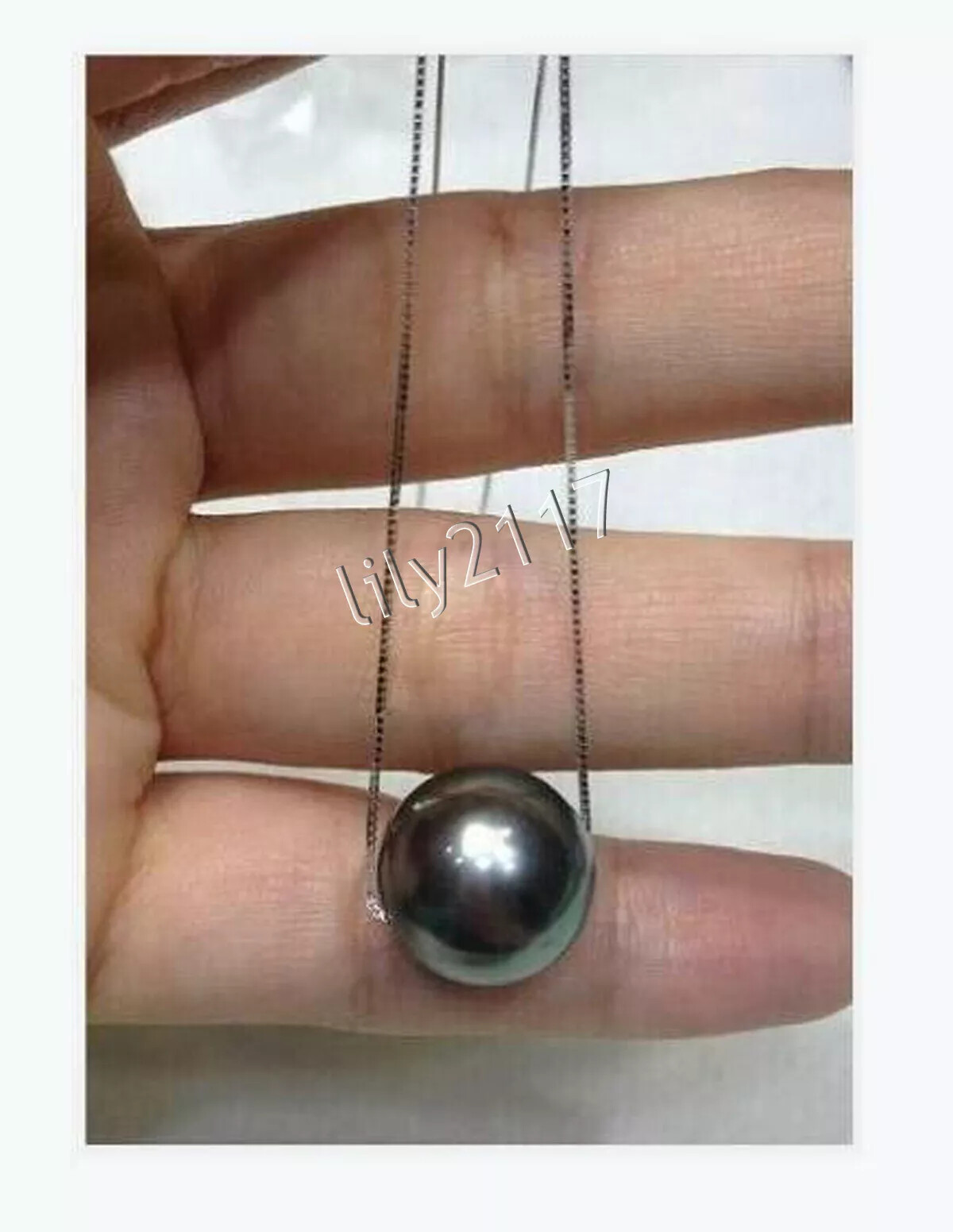 Gorgeous Real Natural Round South Sea Black Pearl Pendant Necklace 18 inch