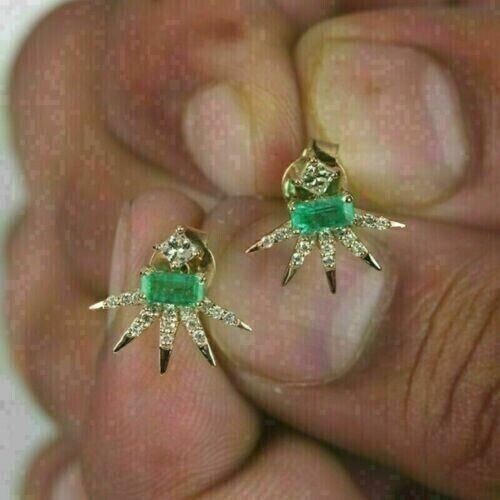 1.50 Ct Emerald Simulated Emerald Women Stud Earring 14K Gold Plated 925 Silver